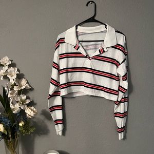 White Collar Long Sleeve Crop Top